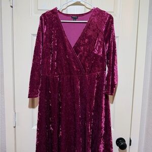 Torrid Velvet Long Sleeve Dress in Deep Pink